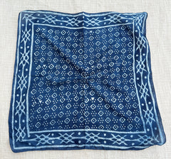 Hand-Block Printed Cotton Bandana – Deep Indigo Geometric Pattern