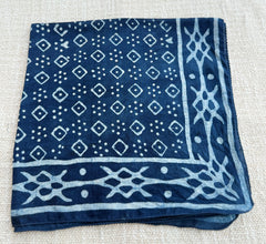 Hand-Block Printed Cotton Bandana – Deep Indigo Geometric Pattern