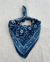Hand-Block Printed Indigo Cotton Bandana / Scarf