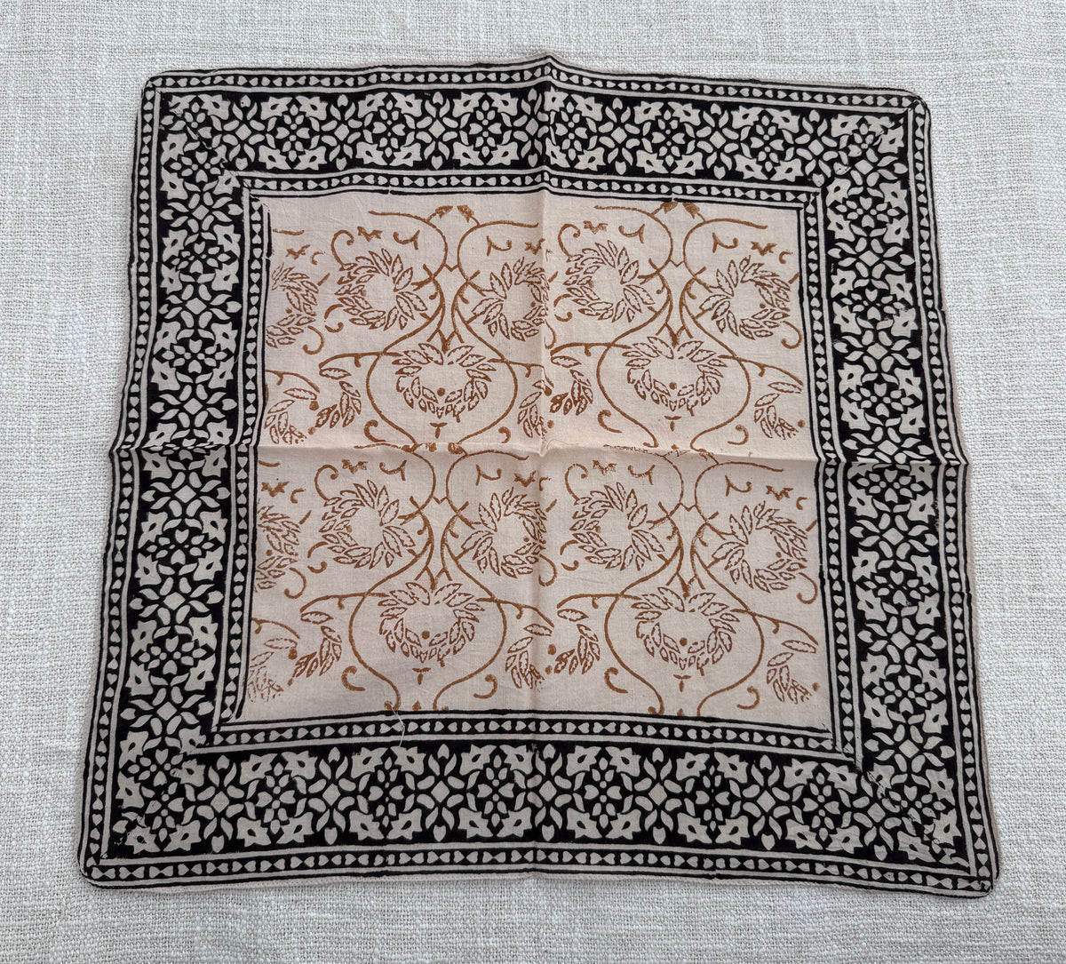 Hand-Block Printed Cotton Bandana – Earthy Floral Ethnic Design