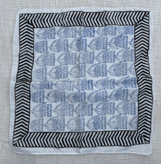 Hand-Block Printed Cotton Bandana – Blue Floral & Chevron Border