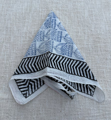 Hand-Block Printed Cotton Bandana – Blue Floral & Chevron Border