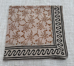 Hand-Block Printed Cotton Bandana – Floral Vine Print with Wavy Border