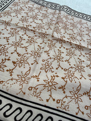 Hand-Block Printed Cotton Bandana – Floral Vine Print with Wavy Border