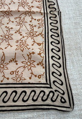 Hand-Block Printed Cotton Bandana – Floral Vine Print with Wavy Border