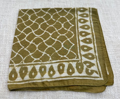 Hand-Block Printed Cotton Bandana – Olive Green Geometric Lattice Design