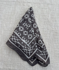 Hand-Block Printed Cotton Bandana – Dark Charcoal Geometric Tribal Print