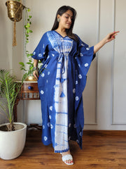INDIGO DUAL-TONE SHIBORI TIE-DYE COTTON KAFTAN DRESS