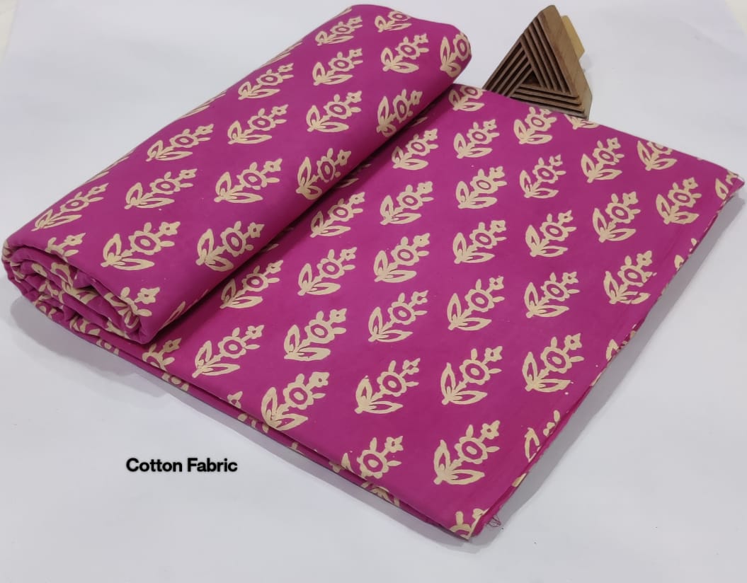 ELEGANT HAND BLOCK COTTON FABRIC – MAGENTA PINK WITH FLORAL MOTIF