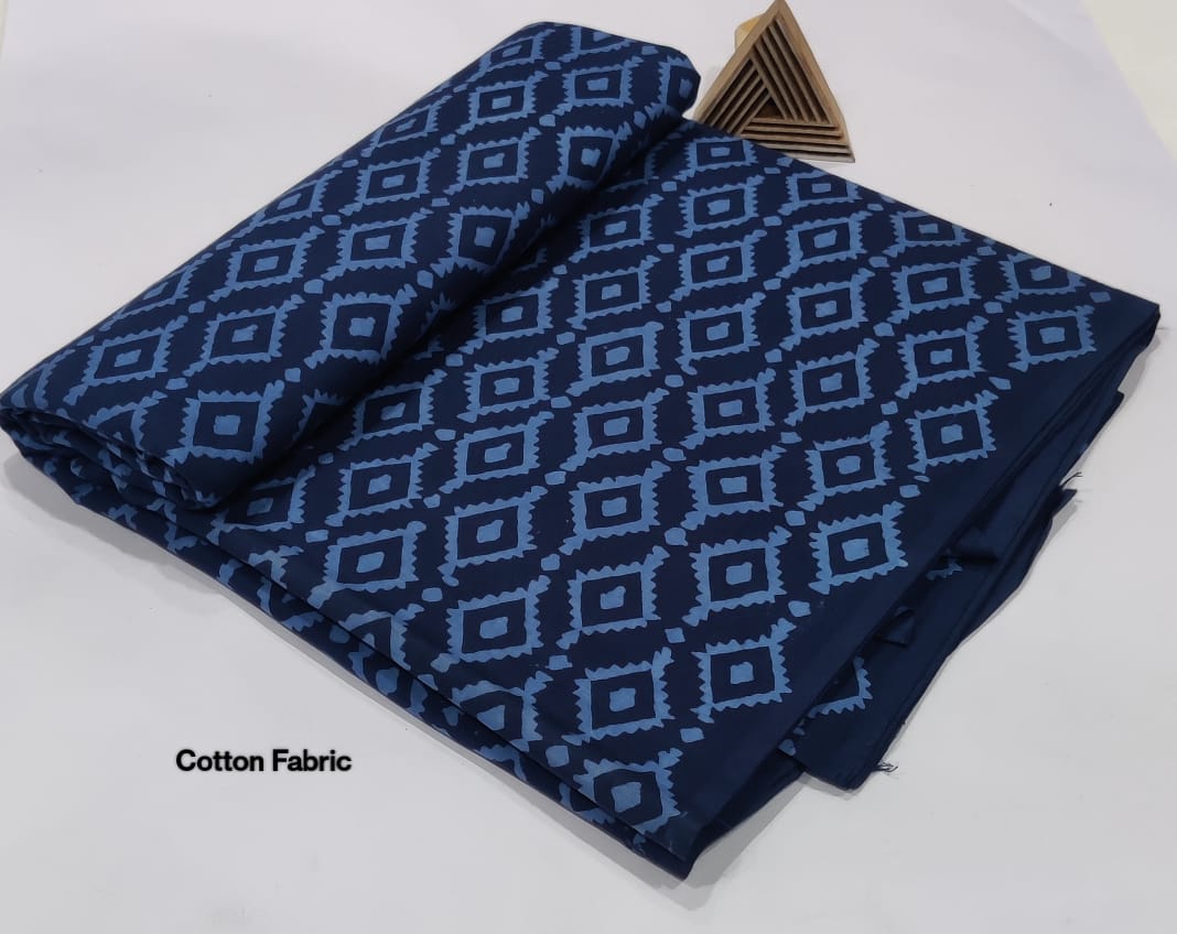 Elegant Geometric Print Cotton Fabric – Midnight Blue