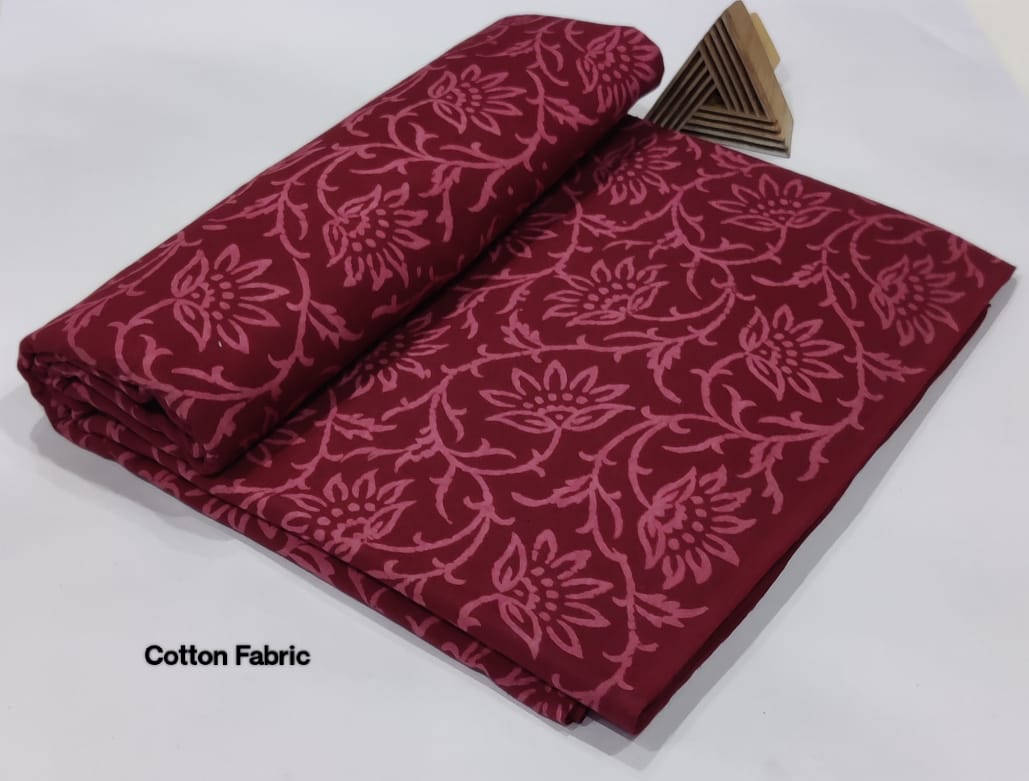 Floral Elegance Cotton Fabric – Maroon & Rose Pink