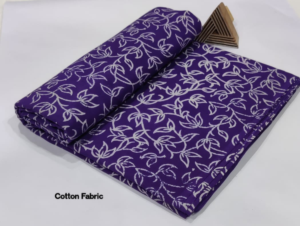 Classic Hand Block Cotton Fabric – Royal Purple with Leafy Vines