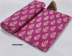 ELEGANT HAND BLOCK COTTON FABRIC – MAGENTA PINK WITH FLORAL MOTIF