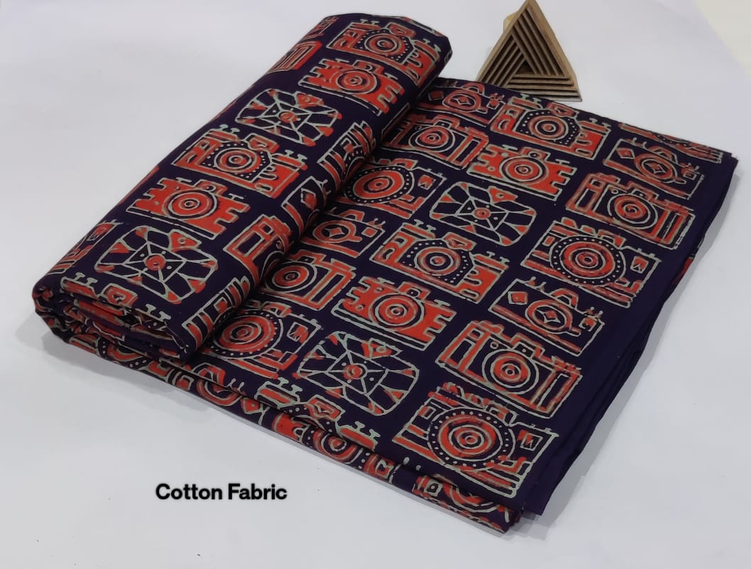 Quirky Camera Print Cotton Fabric – Midnight Navy