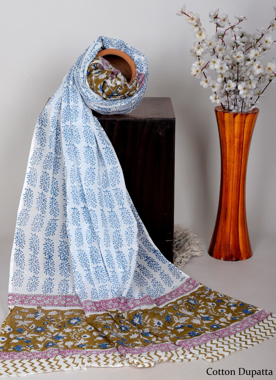 HANDBLOCK PRINTED MULMUL DUPATTA