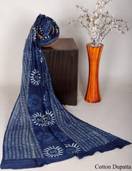 EARTHY INDIGODABU HANDBLOCK PRINTED MULMUL DUPATTA