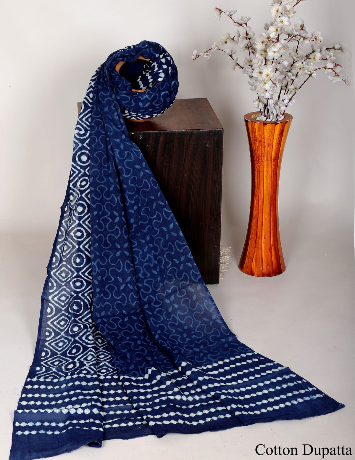 INDIGO DABU HANDBLOCK PRINTED MULMUL DUPATTA