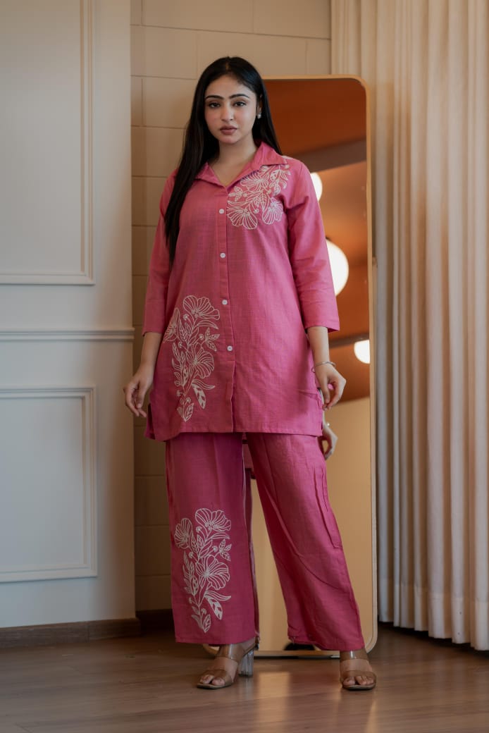 Women's Blush Pink Embroidered Cord Set