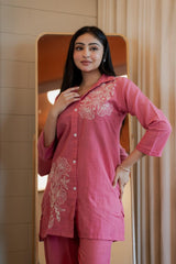 Women's Blush Pink Embroidered Cord Set