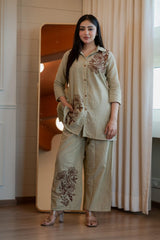 Women's Sage Green Embroidered Cord Set