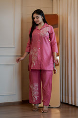 Women's Blush Pink Embroidered Cord Set