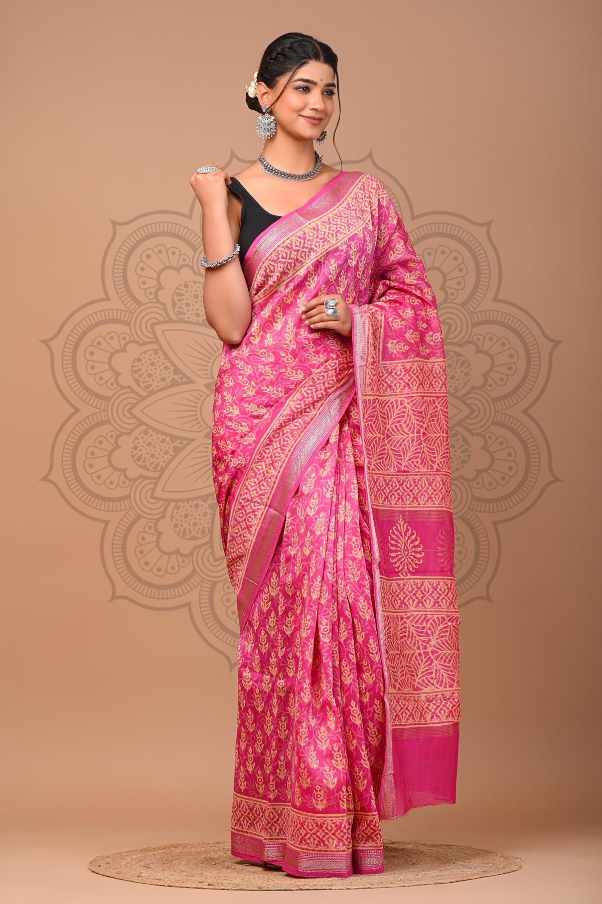RANI PINK BANARASI SILK SAREE WITH TRADITIONAL ZARI WEAVING