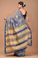 EXUDE ROYALTY IN AN ELEGANT MAHESHWARI SAREE – BLUE & BEIGE HANDWOVEN BEAUTY