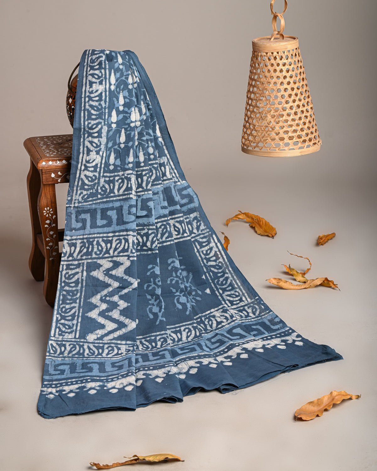INDIGO DABU HANDBLOCK PRINTED MULMUL DUPATTA