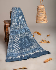 INDIGO DABU HANDBLOCK PRINTED MULMUL DUPATTA