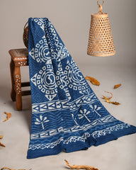 INDIGO DABU HANDBLOCK PRINTED MULMUL DUPATTA